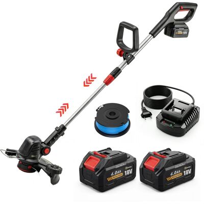 Outsunny Coupe-Bordures sans Fil 18V, 2 Batteries 4,0 Ah, Chargeur, Coupe 25 cm, Manche Télescopique, 124x32x19cm, Argent - Publicité Outsunny Coupe-Bordures sans Fil 18V, 2 Batteries 4,0 Ah, Chargeur, Coupe 25 cm, Manche Télescopique, 124x32x19cm, Argent - Publicité