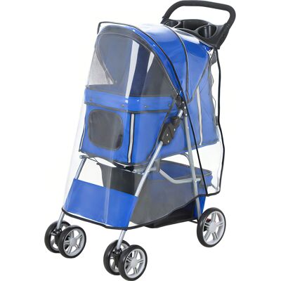 PawHut Poussette pliable pour chiens avec housse anti-pluie, roues pivotantes et coussin lavable, Bleu - Publicité PawHut Poussette pliable pour chiens avec housse anti-pluie, roues pivotantes et coussin lavable, Bleu - Publicité