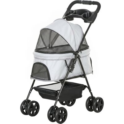 PawHut Poussette pour Petits Chiens avec 4 Roues Frein Panier Capote Sangles de Sécurité et Fenêtres 67x45x96 cm Gris clair - Publicité PawHut Poussette pour Petits Chiens avec 4 Roues Frein Panier Capote Sangles de Sécurité et Fenêtres 67x45x96 cm Gris clair - Publicité