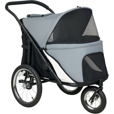 PawHut Poussette pour chien 3 roues avec pliage facile, sac de rangement, coussin souple, laisse de sécurité, gris - Publicité PawHut Poussette pour chien 3 roues avec pliage facile, sac de rangement, coussin souple, laisse de sécurité, gris - Publicité