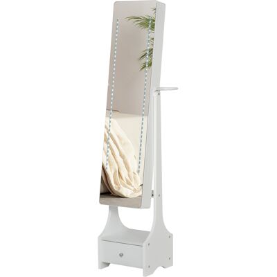 HOMCOM Armoire à bijoux armoire de rangement avec miroir led tiroir support de sèche-cheveux blanc - Publicité HOMCOM Armoire à bijoux armoire de rangement avec miroir led tiroir support de sèche-cheveux blanc - Publicité