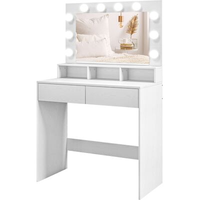 HOMCOM Table de maquillage avec miroir éclairé, tiroirs, 3 options d'éclairage, 10 ampoules, coiffeuse moderne en Blanc - Publicité HOMCOM Table de maquillage avec miroir éclairé, tiroirs, 3 options d'éclairage, 10 ampoules, coiffeuse moderne en Blanc - Publicité