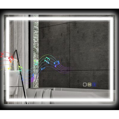HOMCOM Miroir de Salle de Bain Anti-Buée avec Lumière LED Réglable, Enceinte Bluetooth, Boutons Tactiles, 80x100 cm - Publicité HOMCOM Miroir de Salle de Bain Anti-Buée avec Lumière LED Réglable, Enceinte Bluetooth, Boutons Tactiles, 80x100 cm - Publicité