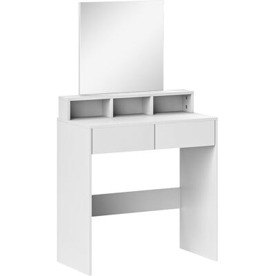 HOMCOM Coiffeuse avec miroir, table de maquillage avec 2 tiroirs et 3 compartiments, style moderne, 75 x 38 x 135 cm, blanc - Publicité HOMCOM Coiffeuse avec miroir, table de maquillage avec 2 tiroirs et 3 compartiments, style moderne, 75 x 38 x 135 cm, blanc - Publicité