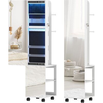 HOMCOM Armoire à bijoux armoire avec miroir sur pied pivotante à 360° éclairage LED 37x40x165,5cm cadre blanc, doublure noire - Publicité HOMCOM Armoire à bijoux armoire avec miroir sur pied pivotante à 360° éclairage LED 37x40x165,5cm cadre blanc, doublure noire - Publicité