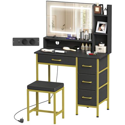 HOMCOM Coiffeuse de Maquillage avec Miroir Lumières LED Station de Charge Tabouret Station de Charge 4 Tiroirs Noir - Publicité HOMCOM Coiffeuse de Maquillage avec Miroir Lumières LED Station de Charge Tabouret Station de Charge 4 Tiroirs Noir - Publicité