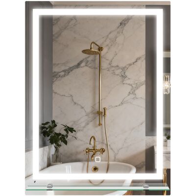 kleankin Miroir pour Salle de Bain 60x80 cm avec 3 Couleurs de Lumière Étagère en Verre Fonction Mémoire et Interrupteur Tactile Argent - Publicité kleankin Miroir pour Salle de Bain 60x80 cm avec 3 Couleurs de Lumière Étagère en Verre Fonction Mémoire et Interrupteur Tactile Argent - Publicité