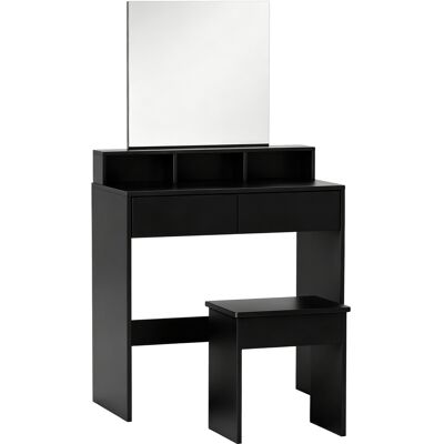 HOMCOM Table de Maquillage avec Miroir, 3 Étagères, 2 Tiroirs et Tabouret, en Bois, 75x38x135 cm, Noir - Publicité HOMCOM Table de Maquillage avec Miroir, 3 Étagères, 2 Tiroirs et Tabouret, en Bois, 75x38x135 cm, Noir - Publicité