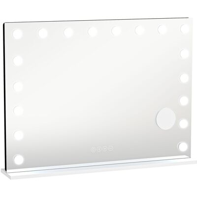 HOMCOM Miroir maquillage Hollywood 18 ampoules LED, 3 couleurs d'éclairage, lumière RGB, haut-parleur Bluetooth, blanc - Publicité HOMCOM Miroir maquillage Hollywood 18 ampoules LED, 3 couleurs d'éclairage, lumière RGB, haut-parleur Bluetooth, blanc - Publicité