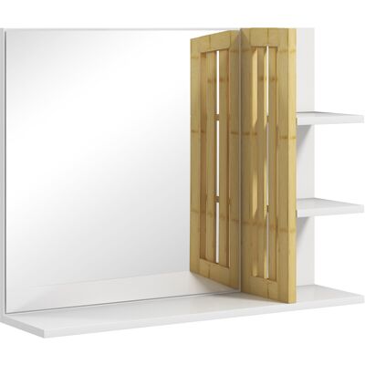 HOMCOM Miroir mural de salle de bain avec 3 étagères latérales 1 étagère inférieure en bambou 45 x 15 x 58,5 cm blanc - Publicité HOMCOM Miroir mural de salle de bain avec 3 étagères latérales 1 étagère inférieure en bambou 45 x 15 x 58,5 cm blanc - Publicité