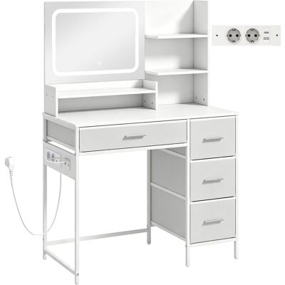 HOMCOM Coiffeuse de Maquillage avec Miroir LED 3 Couleurs Station de Charge 4 Tiroirs 5 Étagères Support pour Sèche-Cheveux Blanc - Publicité HOMCOM Coiffeuse de Maquillage avec Miroir LED 3 Couleurs Station de Charge 4 Tiroirs 5 Étagères Support pour Sèche-Cheveux Blanc - Publicité