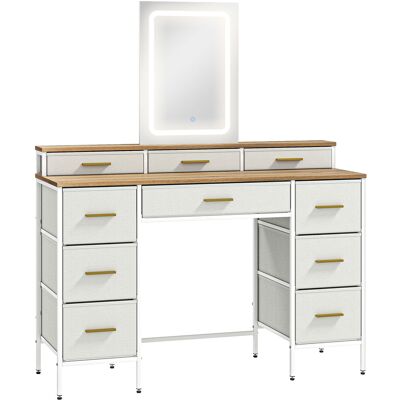 HOMCOM Coiffeuse avec miroir et lumières LED 3 couleurs, table de maquillage 10 tiroirs en tissu, 118,5 x 39,5 x 140 cm naturel - Publicité HOMCOM Coiffeuse avec miroir et lumières LED 3 couleurs, table de maquillage 10 tiroirs en tissu, 118,5 x 39,5 x 140 cm naturel - Publicité