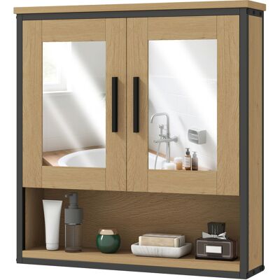 HOMCOM Armoire murale salle de bain avec miroir, meuble salle de bain avec compartiment ouvert et étagère réglable, chêne - Publicité HOMCOM Armoire murale salle de bain avec miroir, meuble salle de bain avec compartiment ouvert et étagère réglable, chêne - Publicité
