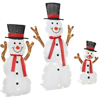 Outsunny Ensemble de 3 bonshommes de neige de Noël, décoration extérieure, éclairage LED, piquets de sol, étanche, acier, polyester, blanc - Publicité Outsunny Ensemble de 3 bonshommes de neige de Noël, décoration extérieure, éclairage LED, piquets de sol, étanche, acier, polyester, blanc - Publicité