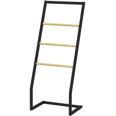 HOMCOM Porte-serviettes sur pieds en bambou et acier avec 4 barres support 40,5L x 28l x 98H cm - noir et naturel - Publicité HOMCOM Porte-serviettes sur pieds en bambou et acier avec 4 barres support 40,5L x 28l x 98H cm - noir et naturel - Publicité