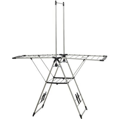 HOMCOM Étendoir pliable séchoir sur pied avec ailes réglables, porte-chaussures, acier inoxydable, 156,5 x 68 x 192 cm, argent - Publicité HOMCOM Étendoir pliable séchoir sur pied avec ailes réglables, porte-chaussures, acier inoxydable, 156,5 x 68 x 192 cm, argent - Publicité