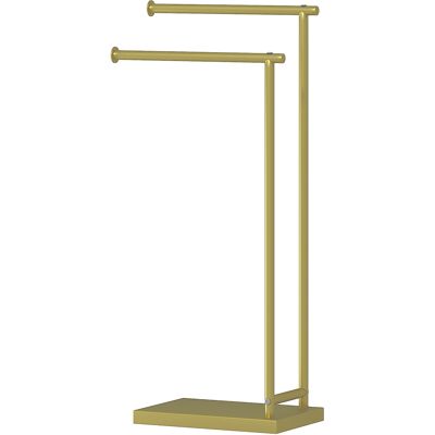 HOMCOM Porte-serviettes sur pied avec 2 barres et cadre métallique Porte-serviettes de salle de bain moderne en forme de L 35,5x20x78 cm Doré - Publicité HOMCOM Porte-serviettes sur pied avec 2 barres et cadre métallique Porte-serviettes de salle de bain moderne en forme de L 35,5x20x78 cm Doré - Publicité