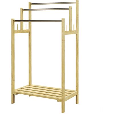 HOMCOM Porte-serviettes sur pied en bambou avec 3 barres en acier inoxydable, étagère ouverte, 50,5x31x90 cm, naturel - Publicité HOMCOM Porte-serviettes sur pied en bambou avec 3 barres en acier inoxydable, étagère ouverte, 50,5x31x90 cm, naturel - Publicité