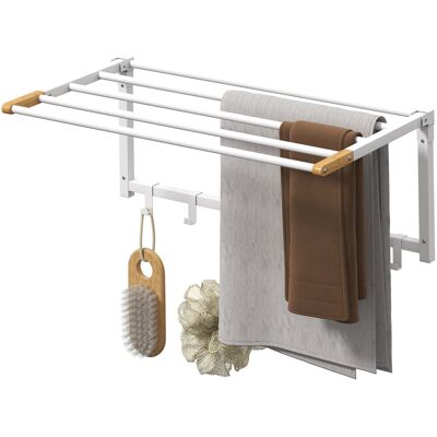 HOMCOM Porte-serviettes mural pliable avec 5 barres et 6 crochets en bois et acier, 60x32.5x20 cm, Blanc - Publicité HOMCOM Porte-serviettes mural pliable avec 5 barres et 6 crochets en bois et acier, 60x32.5x20 cm, Blanc - Publicité