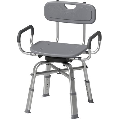 HOMCOM Chaise de douche pivotante à hauteur réglable avec accoudoirs, dossier, capacité 150 kg, Gris - Publicité HOMCOM Chaise de douche pivotante à hauteur réglable avec accoudoirs, dossier, capacité 150 kg, Gris - Publicité