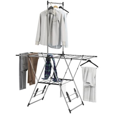 HOMCOM Séchoir à linge étendoir pliable, ailes réglables 5 niveaux, 4 supports à chaussures, acier inoxydable, argenté - Publicité HOMCOM Séchoir à linge étendoir pliable, ailes réglables 5 niveaux, 4 supports à chaussures, acier inoxydable, argenté - Publicité