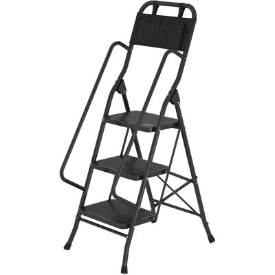 HOMCOM Échelle pliable 3 marches avec sac porte-outils — marches larges antidérapantes, noir - Publicité HOMCOM Échelle pliable 3 marches avec sac porte-outils — marches larges antidérapantes, noir - Publicité