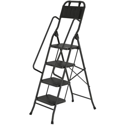 HOMCOM Escabeau pliant 4 marches avec poche à outils Escabeau à structure en ciseaux avec marches larges antidérapantes Noir - Publicité HOMCOM Escabeau pliant 4 marches avec poche à outils Escabeau à structure en ciseaux avec marches larges antidérapantes Noir - Publicité