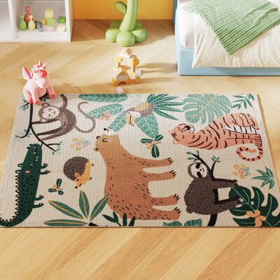 HOMCOM Tapis en polaire avec motif de jungle, facile d'entretien, Blanc crème+Coloré - Publicité HOMCOM Tapis en polaire avec motif de jungle, facile d'entretien, Blanc crème+Coloré - Publicité
