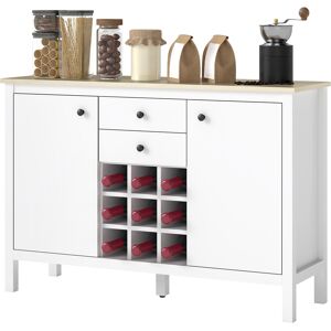 HOMCOM Buffet meuble de rangement avec 2 tiroirs, 2 portes étagères réglables et porte-bouteilles pour 9 bouteilles, blanc - Publicité HOMCOM Buffet meuble de rangement avec 2 tiroirs, 2 portes étagères réglables et porte-bouteilles pour 9 bouteilles, blanc - Publicité