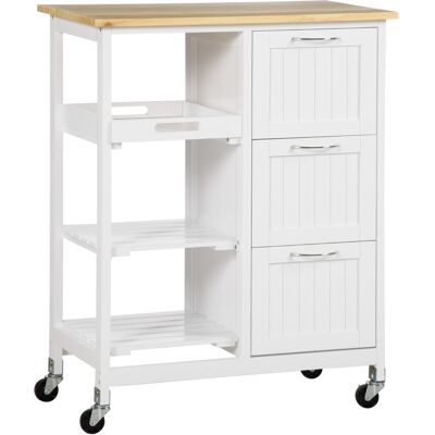 HOMCOM - Pine Wood Top - 3 drawers - Kitchen cart - Publicité HOMCOM - Pine Wood Top - 3 drawers - Kitchen cart - Publicité