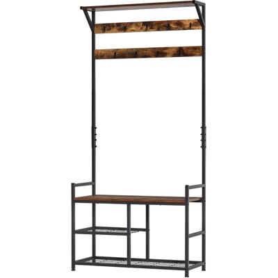 HOMCOM Meuble d'Entrée 3 en 1 Porte-Manteau Banc Chaussures Style Industriel Marron Noir Aosom France - Publicité HOMCOM Meuble d'Entrée 3 en 1 Porte-Manteau Banc Chaussures Style Industriel Marron Noir Aosom France - Publicité
