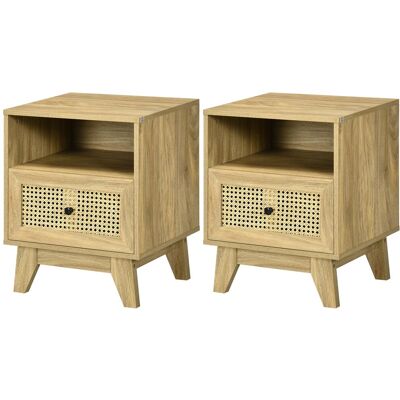 HOMCOM Lot de 2 tables de chevet table de nuit avec tiroir porte cannage et niche vintage 45 x 39 x 56,5 cm - Publicité HOMCOM Lot de 2 tables de chevet table de nuit avec tiroir porte cannage et niche vintage 45 x 39 x 56,5 cm - Publicité