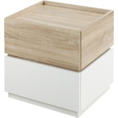 HOMCOM - 2 tiroirs empilables - Blanc/Naturel - Table de chevet - Publicité HOMCOM - 2 tiroirs empilables - Blanc/Naturel - Table de chevet - Publicité