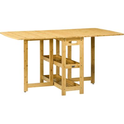 HOMCOM Table pliante, table à manger, deux côtés pliables, deux étagères, pieds réglables, bambou, 149,5 x 80 x 73,5cm - Publicité HOMCOM Table pliante, table à manger, deux côtés pliables, deux étagères, pieds réglables, bambou, 149,5 x 80 x 73,5cm - Publicité