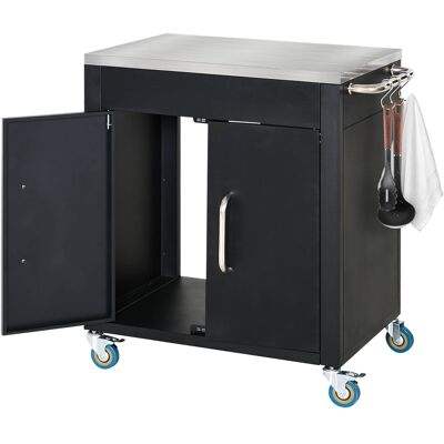 HOMCOM Chariot de Cuisine à Roulettes, Chariot de Service, Chariot avec Armoire, Crochets et Poignées en Acier Inoxydable, Noir, 86x50x86,5cm - Publicité HOMCOM Chariot de Cuisine à Roulettes, Chariot de Service, Chariot avec Armoire, Crochets et Poignées en Acier Inoxydable, Noir, 86x50x86,5cm - Publicité