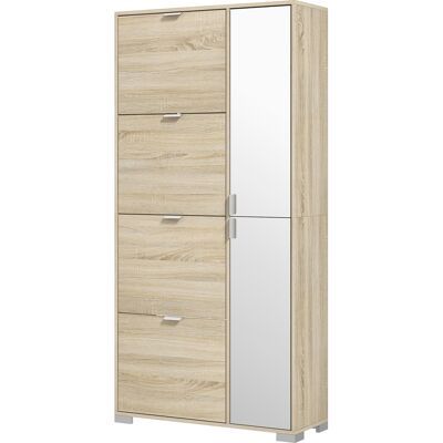 HOMCOM Meuble à chaussures avec 4 abattants, 2 placards et façades miroir pour 16 paires de chaussures, meuble d'entrée - Publicité HOMCOM Meuble à chaussures avec 4 abattants, 2 placards et façades miroir pour 16 paires de chaussures, meuble d'entrée - Publicité
