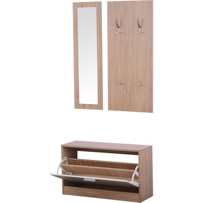 Homcom Ensemble de meubles d'entrée design contemporain : meuble chaussures, miroir et panneau porte-manteau patères double, triple coloris chêne clair blanc - Publicité Homcom Ensemble de meubles d'entrée design contemporain : meuble chaussures, miroir et panneau porte-manteau patères double, triple coloris chêne clair blanc - Publicité