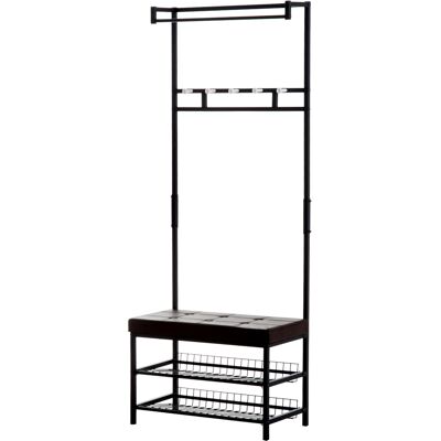HOMCOM Porte-Manteau Vestiaire d'Entrée Banc Intégré 2 Étagères 5 Patères + Barre de Penderie Métal Noir Chocolat aosom france - Publicité HOMCOM Porte-Manteau Vestiaire d'Entrée Banc Intégré 2 Étagères 5 Patères + Barre de Penderie Métal Noir Chocolat aosom france - Publicité