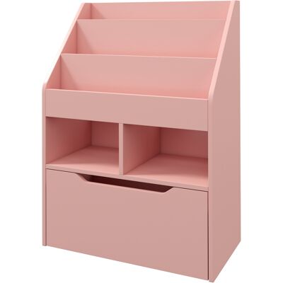 HOMCOM Bibliothèque étagère Multi-Rangement 3 étagères 2 niches Grand tiroir en bois Rose - Publicité HOMCOM Bibliothèque étagère Multi-Rangement 3 étagères 2 niches Grand tiroir en bois Rose - Publicité