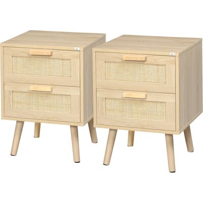 HOMCOM Lot de 2 tables de chevet tables d'appoint 2 tiroirs façades aspect cannage rotin style bohème 40 x 40 x 56 cm naturel - Publicité HOMCOM Lot de 2 tables de chevet tables d'appoint 2 tiroirs façades aspect cannage rotin style bohème 40 x 40 x 56 cm naturel - Publicité