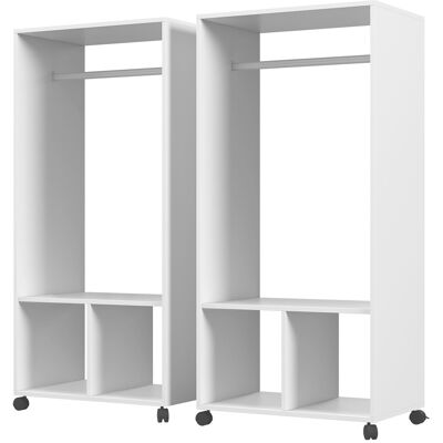 HOMCOM Lot de 2 portants à vêtements penderie mobile avec roulettes 2 niches + Grand Espace penderie en bois Blanc - Publicité HOMCOM Lot de 2 portants à vêtements penderie mobile avec roulettes 2 niches + Grand Espace penderie en bois Blanc - Publicité