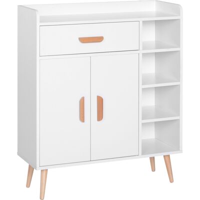 Homcom Meuble de rangement design scnadinave dim. 80L x 30l x 96H cm 4 niches placard 2 portes étagère tiroir coulissant bois massif panneaux particules blanc - Publicité Homcom Meuble de rangement design scnadinave dim. 80L x 30l x 96H cm 4 niches placard 2 portes étagère tiroir coulissant bois massif panneaux particules blanc - Publicité