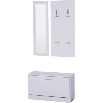 HOMCOM Ensemble de Meubles d’Entrée Vestiaire 3 en 1 Multifonction Meuble Chaussures Miroir et Panneau Porte-Manteau Blanc - Publicité HOMCOM Ensemble de Meubles d’Entrée Vestiaire 3 en 1 Multifonction Meuble Chaussures Miroir et Panneau Porte-Manteau Blanc - Publicité