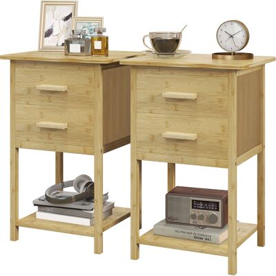 HOMCOM Lot de 2 tables de chevet table de nuit en bambou avec 2 tiroirs et 1 étagère 40 x 34 x 60 cm naturel - Publicité HOMCOM Lot de 2 tables de chevet table de nuit en bambou avec 2 tiroirs et 1 étagère 40 x 34 x 60 cm naturel - Publicité