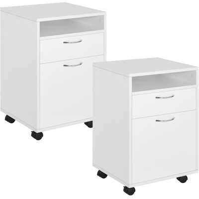 HOMCOM Lot de 2 caissons de bureau rangement de bureau sur roulettes tiroir placard niche panneaux particules blanc - Publicité HOMCOM Lot de 2 caissons de bureau rangement de bureau sur roulettes tiroir placard niche panneaux particules blanc - Publicité