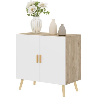 HOMCOM Buffet meuble de rangement avec poignées en bambou étagère ajustable base surélevée 76 x 41,2 x 74 cm blanc bois naturel - Publicité HOMCOM Buffet meuble de rangement avec poignées en bambou étagère ajustable base surélevée 76 x 41,2 x 74 cm blanc bois naturel - Publicité