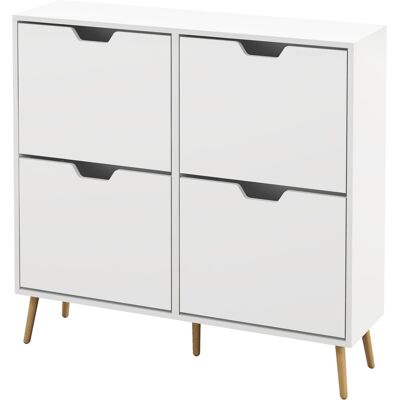 HOMCOM Meuble à chaussures 4 abattants, 16 paires, étagère réglable, pieds en bois de pin - Rangement chaussures - Publicité HOMCOM Meuble à chaussures 4 abattants, 16 paires, étagère réglable, pieds en bois de pin - Rangement chaussures - Publicité