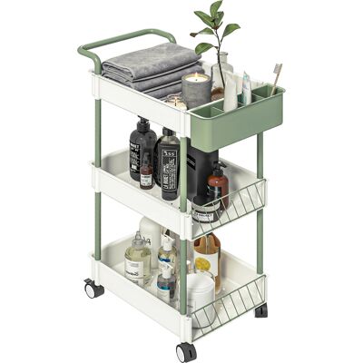 HOMCOM Desserte chariot de rangement en acier à roulettes avec 3 niveaux, 1 boite amovible, poignées dim. 50L x 29,4l x 77H cm - Publicité HOMCOM Desserte chariot de rangement en acier à roulettes avec 3 niveaux, 1 boite amovible, poignées dim. 50L x 29,4l x 77H cm - Publicité
