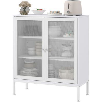 HOMCOM Buffet meuble de cuisine à 3 niveaux avec 2 portes grillagées avec étagère réglable 80 x 37 x 92 cm blanc - Publicité HOMCOM Buffet meuble de cuisine à 3 niveaux avec 2 portes grillagées avec étagère réglable 80 x 37 x 92 cm blanc - Publicité