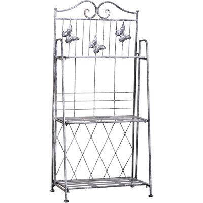 Outsunny Étagère de rangement étagère de jardin pliable 3 niveaux style néo-rétro fer forgé dim. 44L x 25l x 96H cm gris métal aspect vieilli - Publicité Outsunny Étagère de rangement étagère de jardin pliable 3 niveaux style néo-rétro fer forgé dim. 44L x 25l x 96H cm gris métal aspect vieilli - Publicité